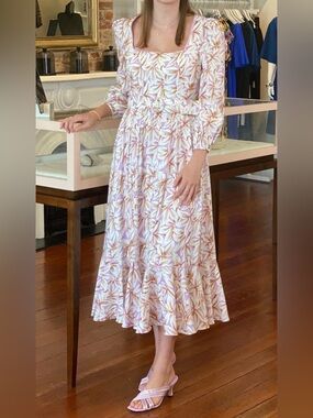 Jonathan Simkhai Cream Maxi Dress with Lilac & Brown Floral Print